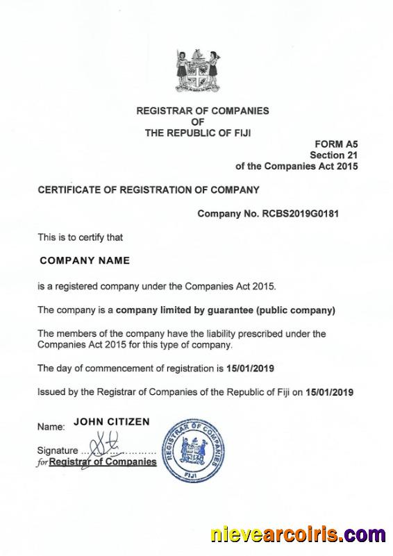 Fiji Certificate of Registration